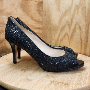 Cole Haan Davis Womens Black Glitter Open Peep Toe High Heel Pumps Size 8.5